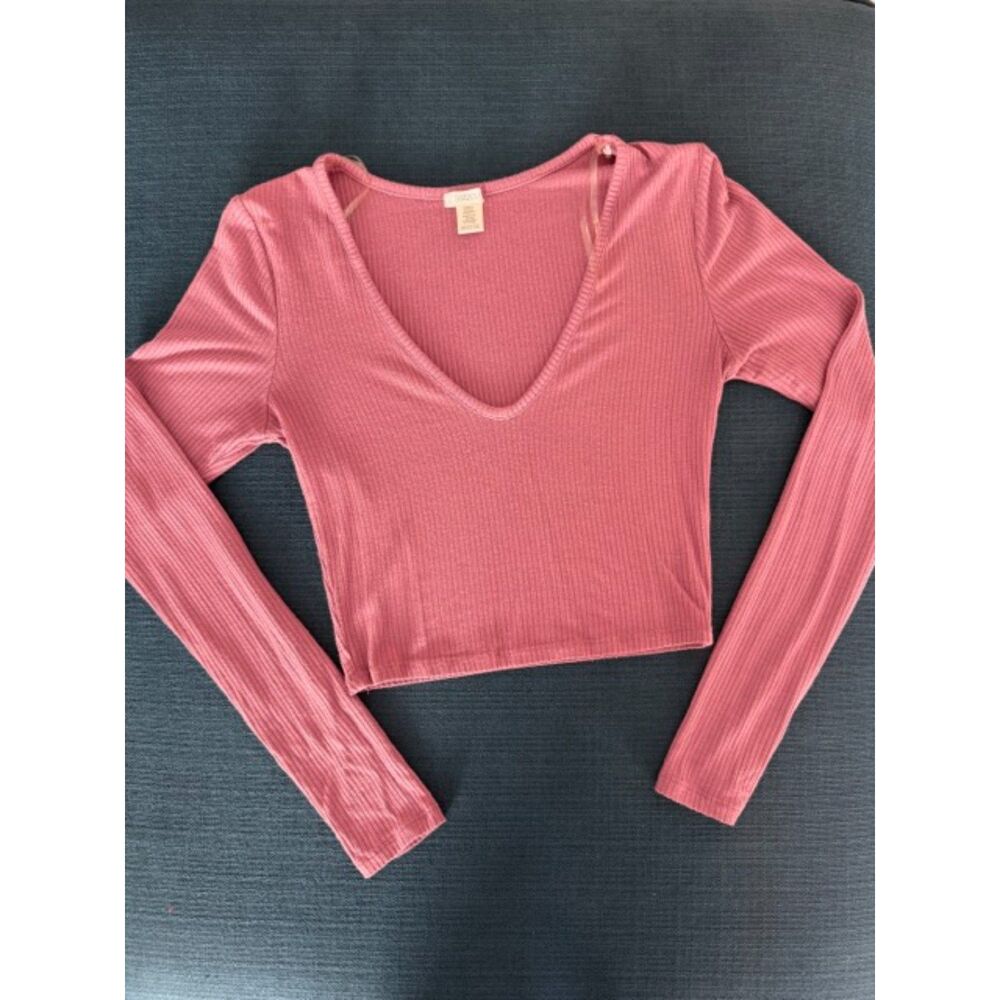Dusty Purple Rose Long Sleeve V Neck Cropped Top